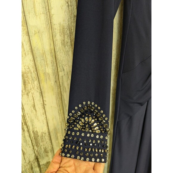 Vince Camuto Long Sleeve Gown Maxi Dress Elegant Navy Embellished Ruched Waist 4 - Picture 2 of 14